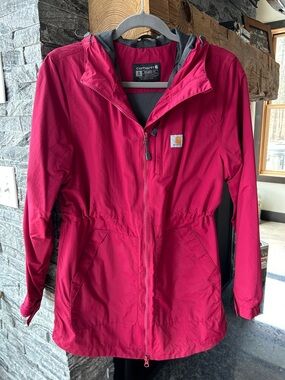 Size Small - Carhartt Dark Red Hooded lightweight Rain Defender Jacket!